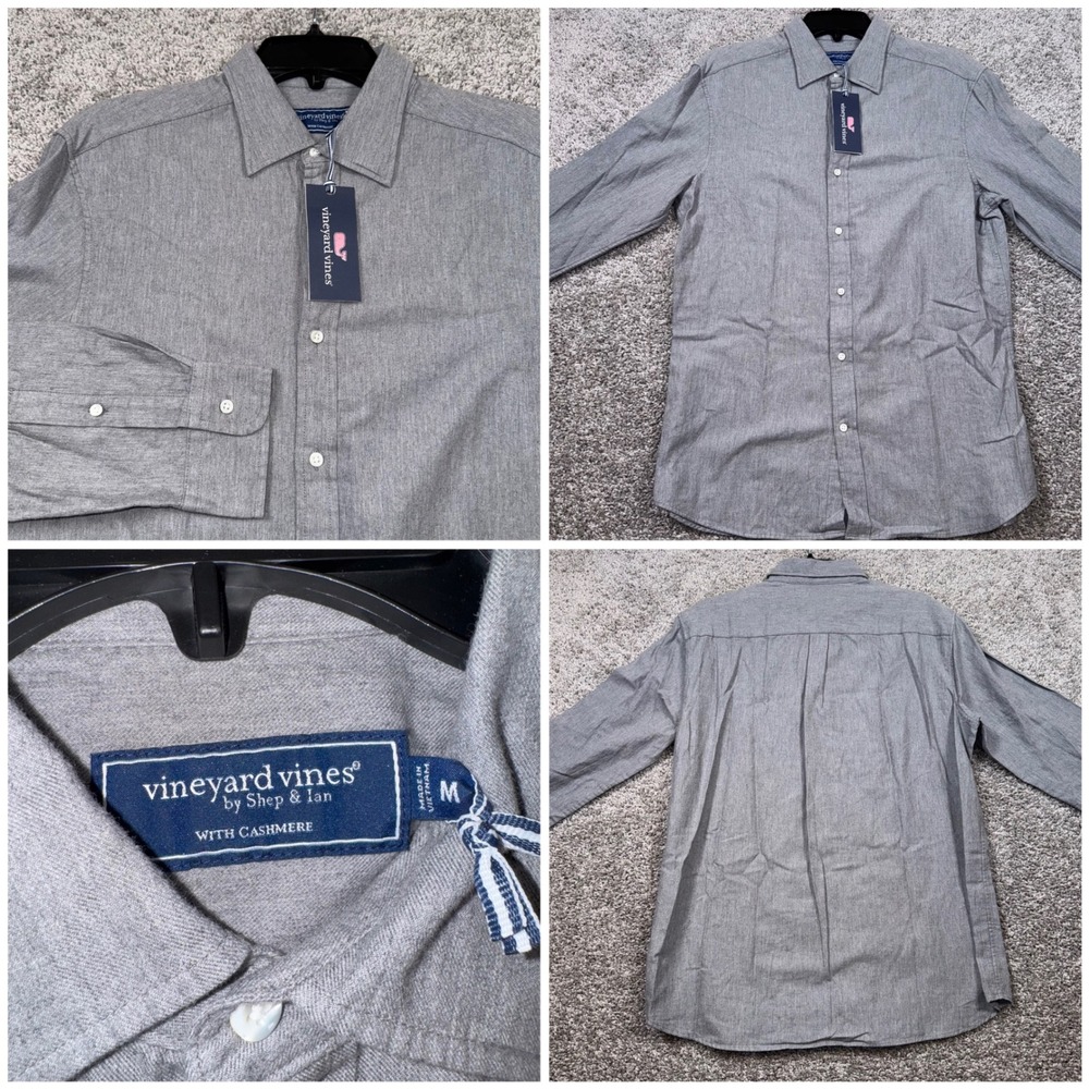 Vineyard Vines Button Down Shirt Men Medium Cashmere Blend brrr Cooling Grey NEW
